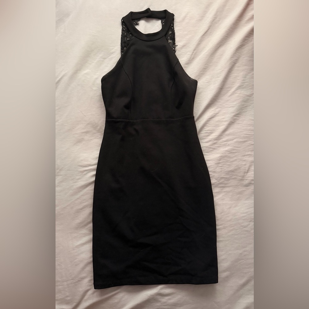 Lulu's Black Halter Backless Lacy Dress